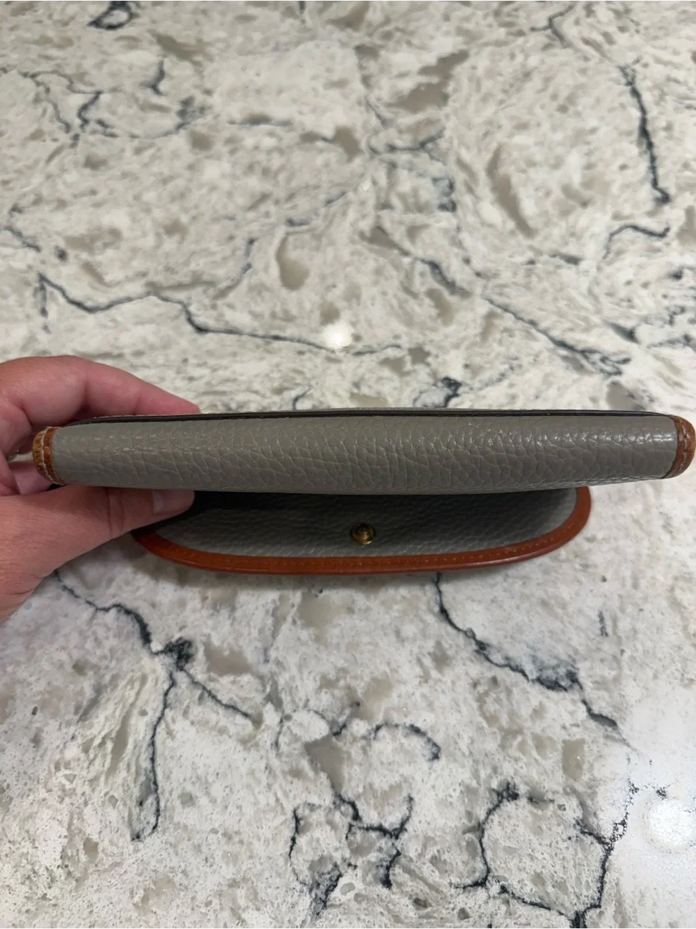 Dooney & Bourke Pebble Grain Continental Clutch Wallet in Gray with Tan Trim